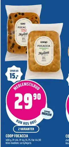 Coop Obs COOP FOCACCIA, Medlemspris tilbud