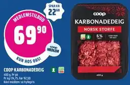 Coop Obs COOP KARBONADEDEIG, Medlemspris tilbud