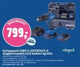 Coop Obs Scheppach IXES C-CDTB74/2-X slagbormaskin m/2 batteri og bits tilbud