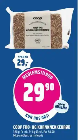 Coop Obs COOP FRØ- OG KORNKNEKKEBRØD, Medlemspris tilbud