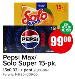 Spar Pepsi Max/ Solo Super 15-pk. tilbud