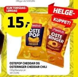 Bunnpris OSTEPOP CHEDDAR OG OSTERINGER CHEDDAR CHILI tilbud