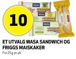 Bunnpris ET UTVALG WASA SANDWICH OG FRIGGS MAISKAKER tilbud