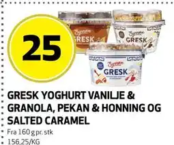 Bunnpris GRESK YOGHURT VANILJE & GRANOLA, PEKAN & HONNING OG SALTED CARAMEL tilbud