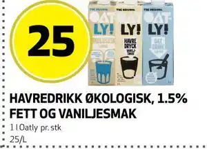 Bunnpris HAVREDRIKK ØKOLOGISK, 1.5% FETT OG VANILJESMAK tilbud
