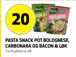 Bunnpris PASTA SNACK POT BOLOGNESE, CARBONARA OG BACON & LØK tilbud