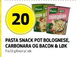Bunnpris PASTA SNACK POT BOLOGNESE, CARBONARA OG BACON & LØK tilbud