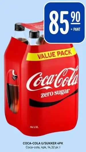 Rema 1000 COCA-COLA U/SUKKER 4PK tilbud