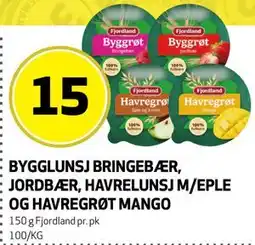 Bunnpris BYGGLUNSJ BRINGEBÆR, JORDBÆR, HAVRELUNSJ M/EPLE OG HAVREGRØT MANGO tilbud