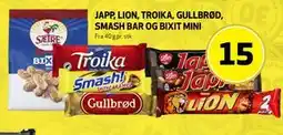 Bunnpris JAPP, LION, TROIKA, GULLBRØD, SMASH BAR OG BIXIT MINI tilbud