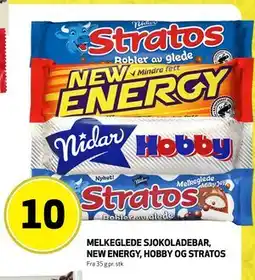 Bunnpris MELKEGLEDE SJOKOLADEBAR, NEW ENERGY, HOBBY OG STRATOS tilbud
