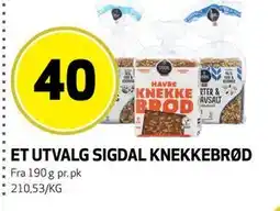 Bunnpris ET UTVALG SIGDAL KNEKKEBRØD tilbud