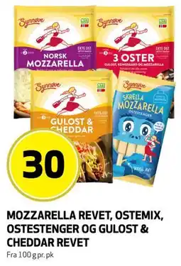 Bunnpris MOZZARELLA REVET, OSTEMIX, OSTESTENGER OG GULOST & CHEDDAR REVET tilbud