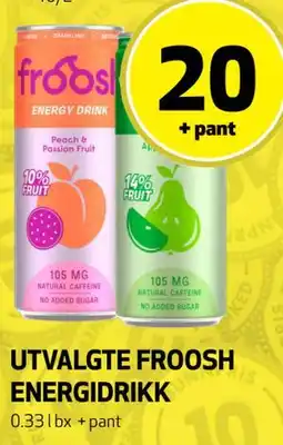 Bunnpris UTVALGTE FROOSH ENERGIDRIKK tilbud