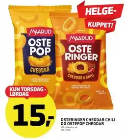 Bunnpris OSTERINGER CHEDDAR CHILI OG OSTEPOP CHEDDAR tilbud