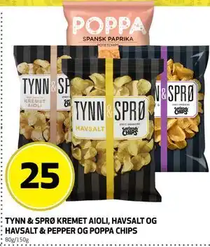Bunnpris TYNN & SPRØ KREMET AIOLI, HAVSALT OG HAVSALT & PEPPER OG POPPA CHIPS tilbud