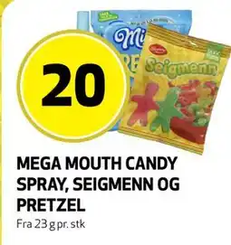 Bunnpris MEGA MOUTH CANDY SPRAY, SEIGMENN OG PRETZEL tilbud