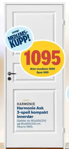 Coop Byggmix Harmonie Ask 3-speil kompakt innerdør tilbud