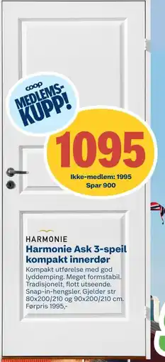 Coop Byggmix Harmonie Ask 3-speil kompakt innerdør tilbud