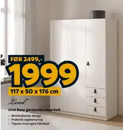 Megaflis Lind Lind Base garderobeskap hvit tilbud
