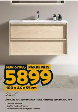 Megaflis Lind Aura 100 servantskap + Lind Marseille servant 100 hvit tilbud