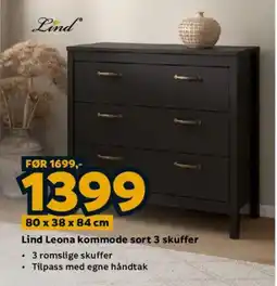 Megaflis Lind Leona kommode sort 3 skuffer tilbud
