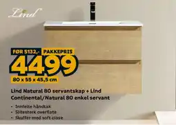 Megaflis Lind Natural 80 servantskap + Lind Continental/Natural 80 enkel servant tilbud