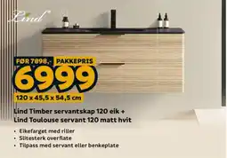 Megaflis Lind Timber servantskap 120 eik + Lind Toulouse servant 120 matt hvit tilbud