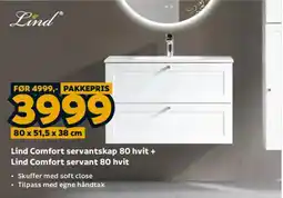 Megaflis Lind Comfort servantskap 80 hvit + Lind Comfort servant 80 hvit tilbud