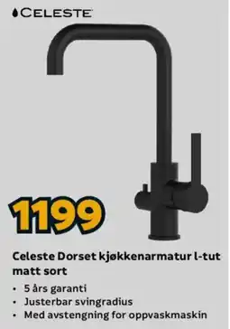 Megaflis Celeste Dorset kjøkkenarmatur l-tut matt sort tilbud