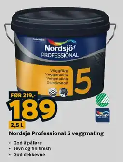 Megaflis Nordsjø Professional 5 veggmaling tilbud