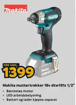 Megaflis Makita muttertrekker 18v dtw181z 1/2" tilbud