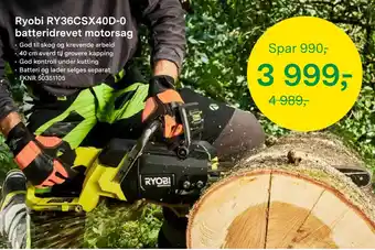 Ryobi RY36CSX40D-0 batteridrevet motorsag