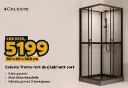 Megaflis Celeste Trento rett dusjkabinett sort tilbud