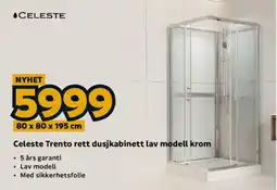 Megaflis Celeste Trento rett dusjkabinett lav modell krom tilbud