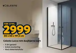 Megaflis Celeste Lucca rett dusjhjørne sort tilbud