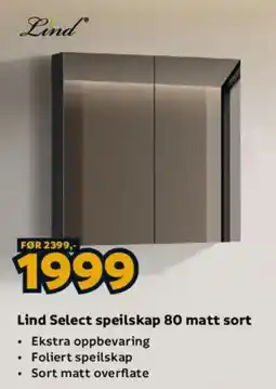 Megaflis Lind Select speilskap 80 matt sort tilbud