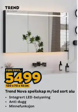 Megaflis Trend Nova speilskap m/led sort alu tilbud