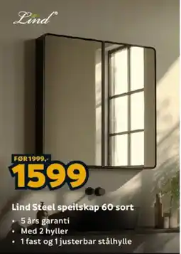 Megaflis Lind Steel speilskap 60 sort tilbud