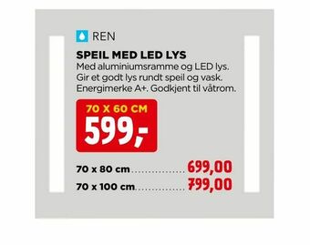 jem & fix Speil med led lys tilbud