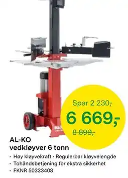 Felleskjøpet AL-KO vedkløyver 6 tonn tilbud