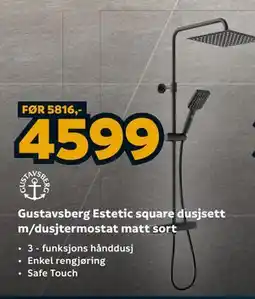 Megaflis Gustavsberg Estetic square dusjsett m/dusjtermostat matt sort tilbud