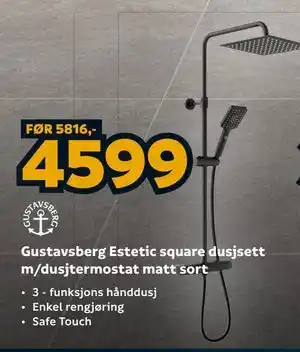 Gustavsberg Estetic square dusjsett m/dusjtermostat matt sort