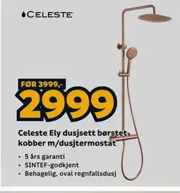 Megaflis Celeste Ely dusjsett børstet kobber m/dusjtermostat tilbud