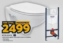 Megaflis Celeste Bristol veggskål + Grohe Rapid SL sisterne u/trykkplate tilbud