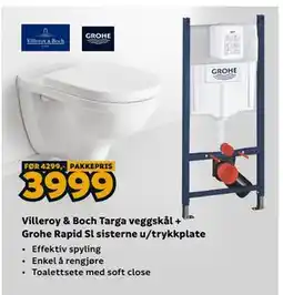 Megaflis Villeroy & Boch Targa veggskål + Grohe Rapid Sl sisterne u/trykkplate tilbud
