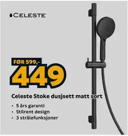 Megaflis Celeste Stoke dusjsett matt sort tilbud
