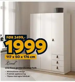 Megaflis Lind Base garderobeskap hvit tilbud