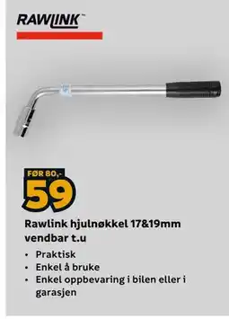 Megaflis Rawlink hjulnøkkel 17&19mm vendbar t.u tilbud