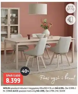 Bohus WOLIN spisebord tilbud